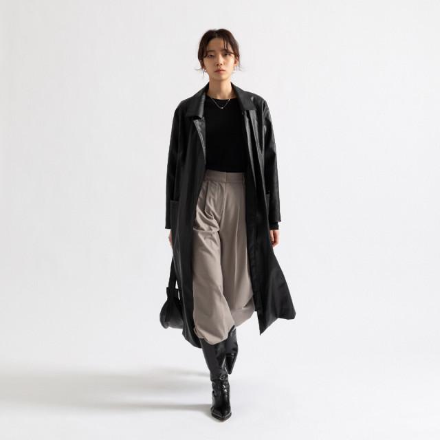 에이어 루즈핏 벨트 롱 레더트렌치코트
