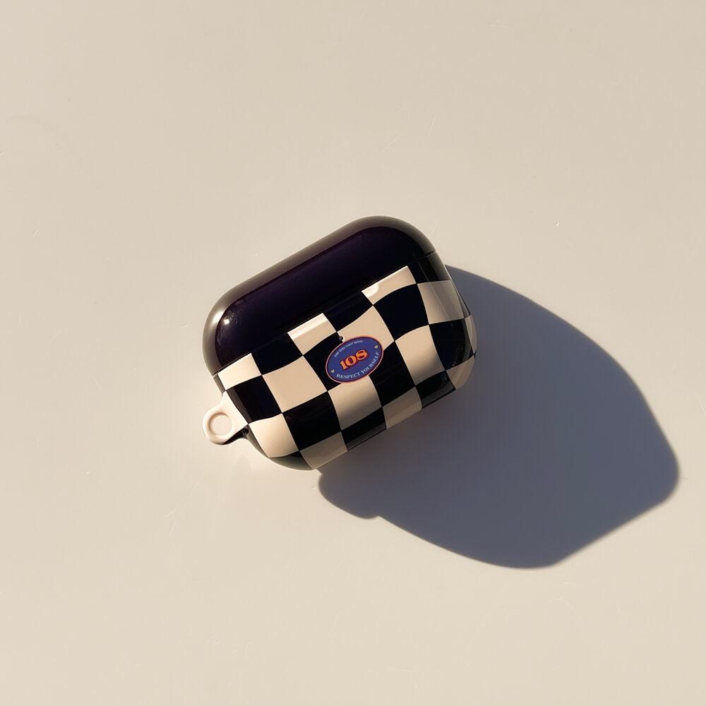 [AirPods]108 CHECKER BOARD_black beige_ozes_black cap(gloss)