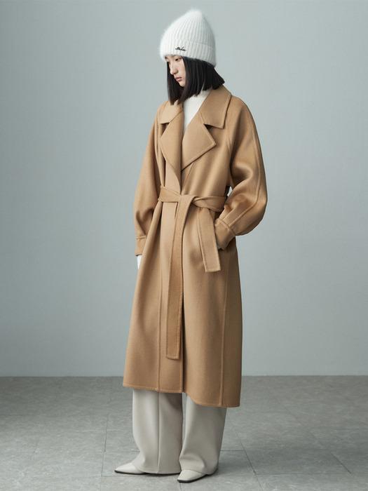 BALLOON SLEEVE BELTED ZIBELLIN COAT CAMEL