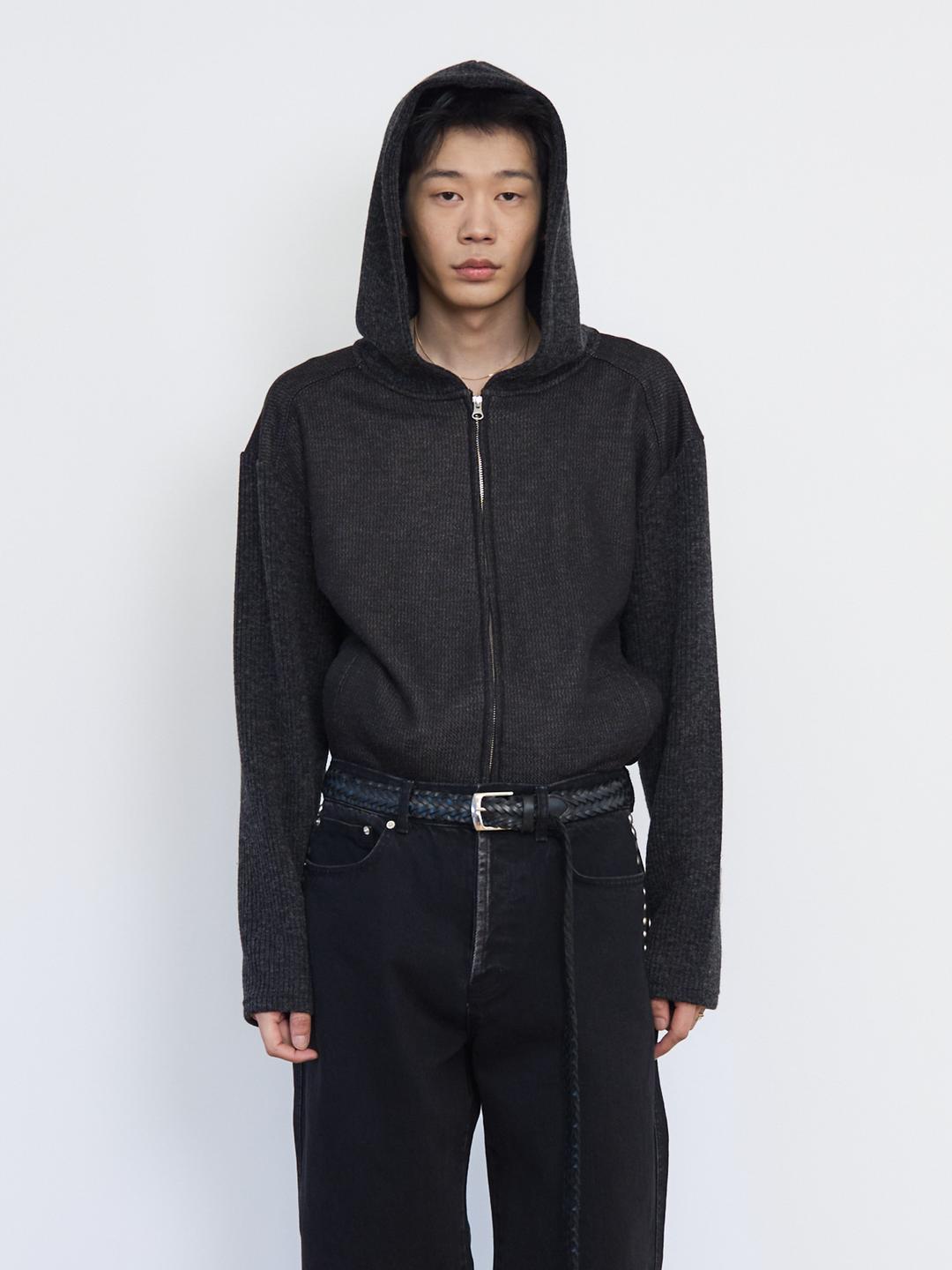 Ribbed Panel Hood Jacket (Black)