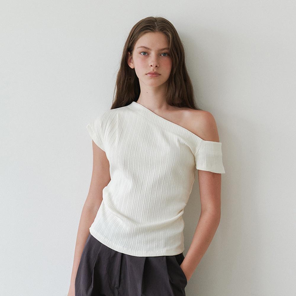 One shoulder unbalance T-shirt_White