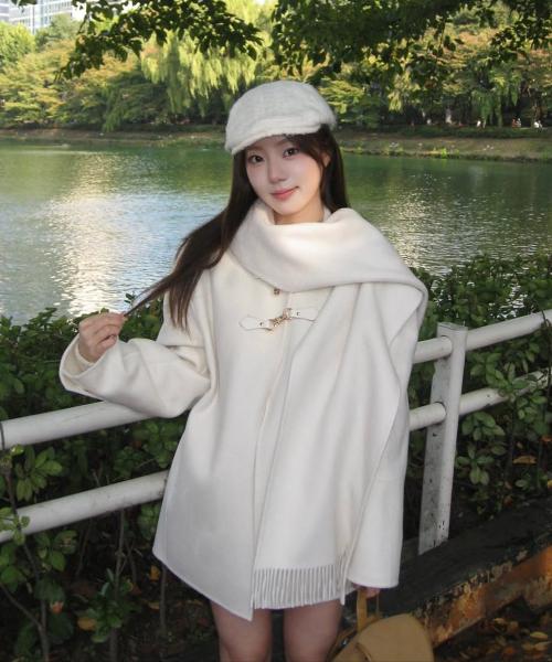 울 캐시미어 핸드메이드 머플러 코트 아이보리 MDCT016IVORY