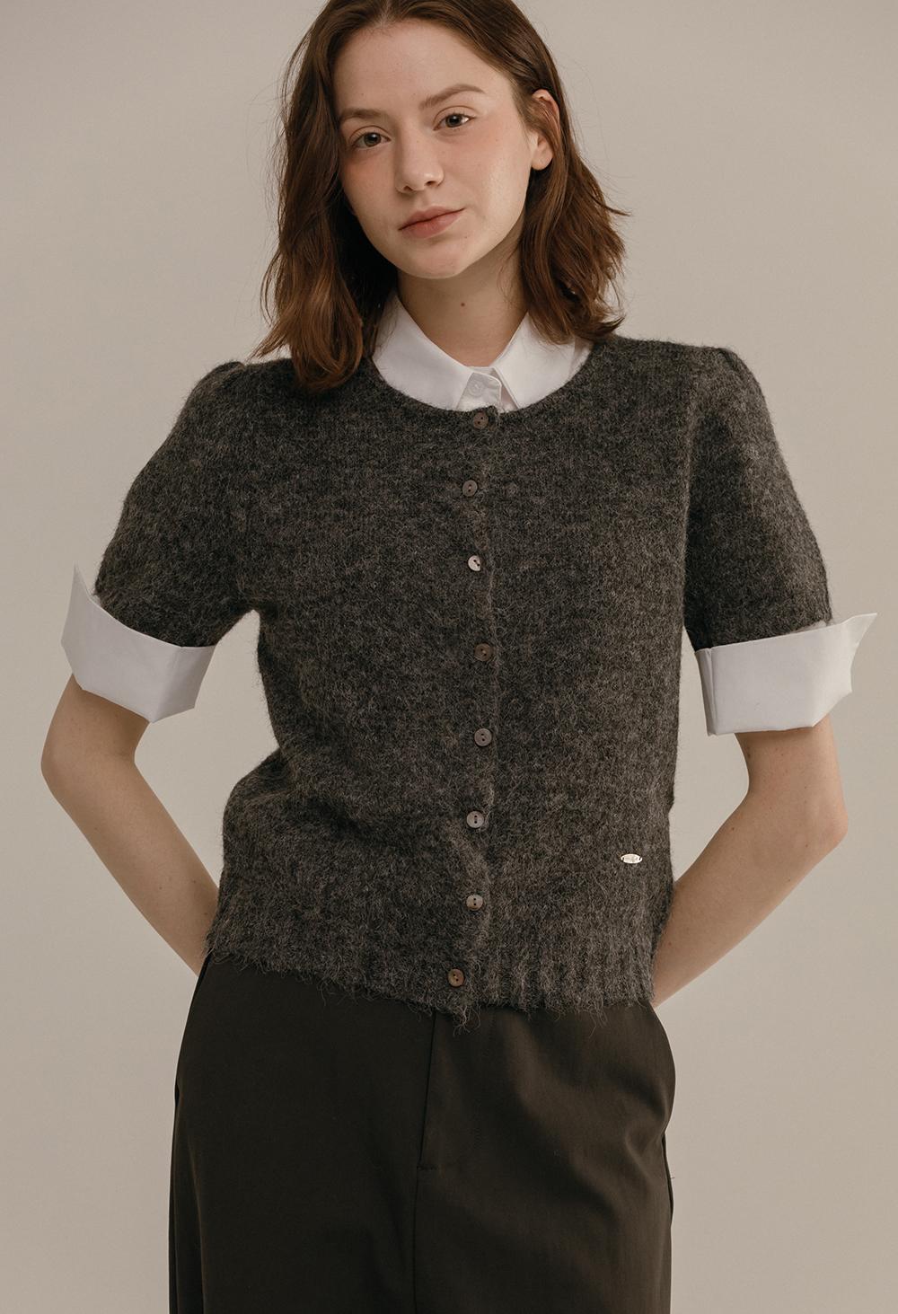 Fluffy wool half knit cardigan