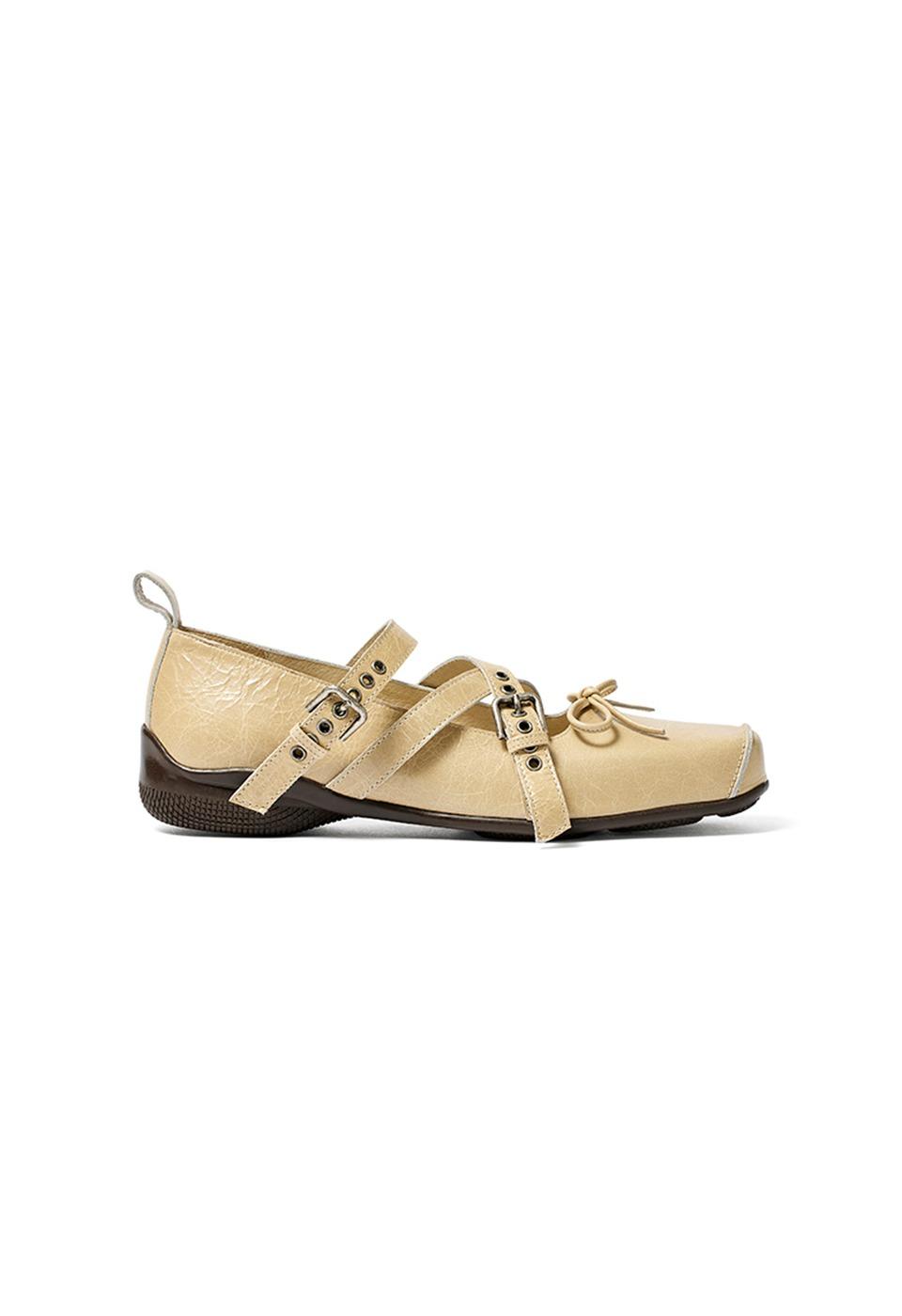 CROSS BUCKLE BALLET FLATS, BEIGE