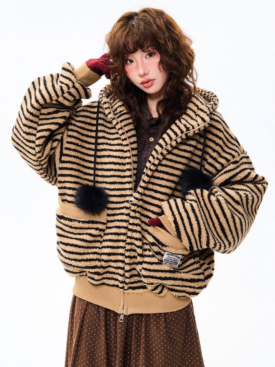 YOUNG STAGE Playful Stripe Pom Hoodie (2color)