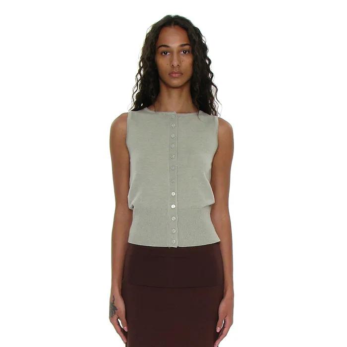 PWC 2WAY BUTTON UP WIDE RIB SLEEVELESS_MINT GREY
