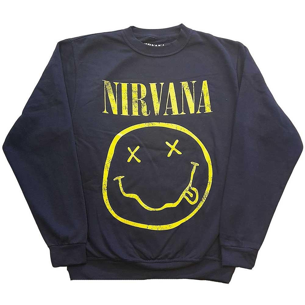 [M 국내배송] 공식 NIRVANA 너바나 Yellow Smiley 맨투맨 크루넥 티셔츠 (네이비)