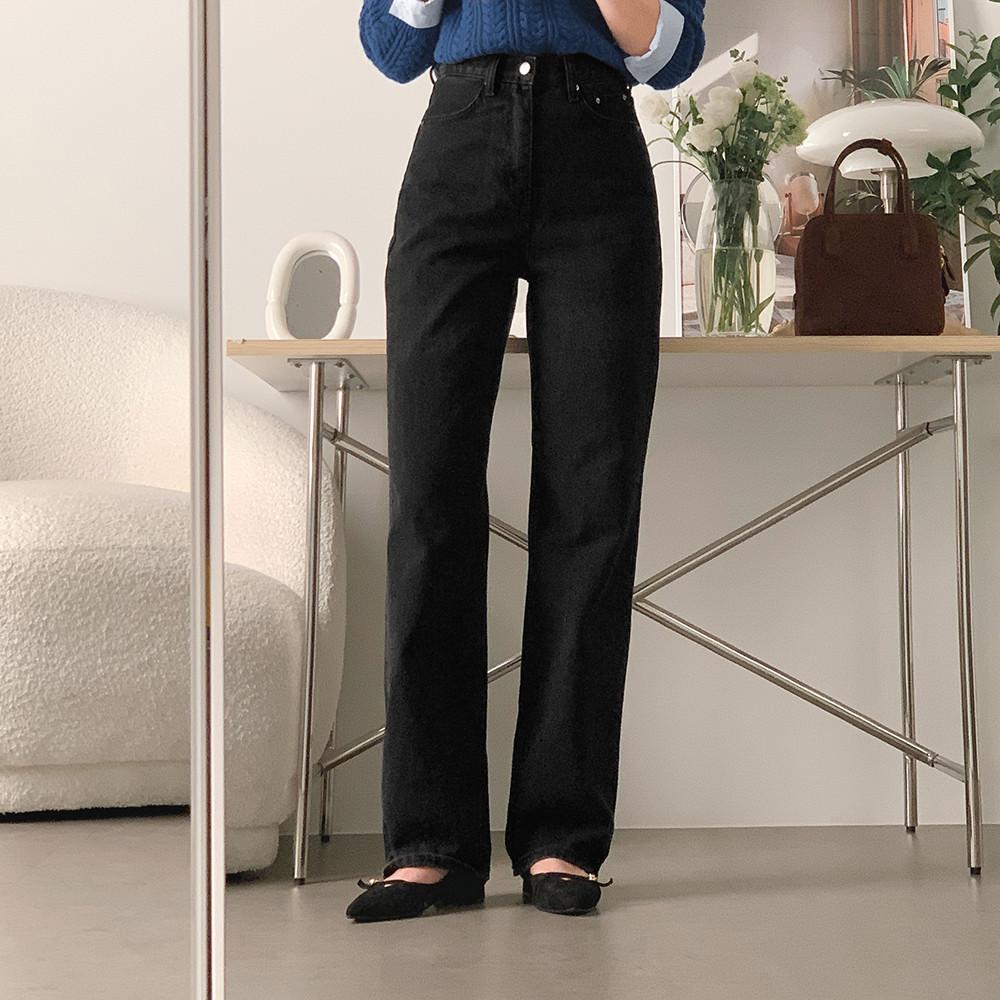 (자체제작) 브레멘 하이웨이스트 스트레이트핏 데님 팬츠 (블랙진)