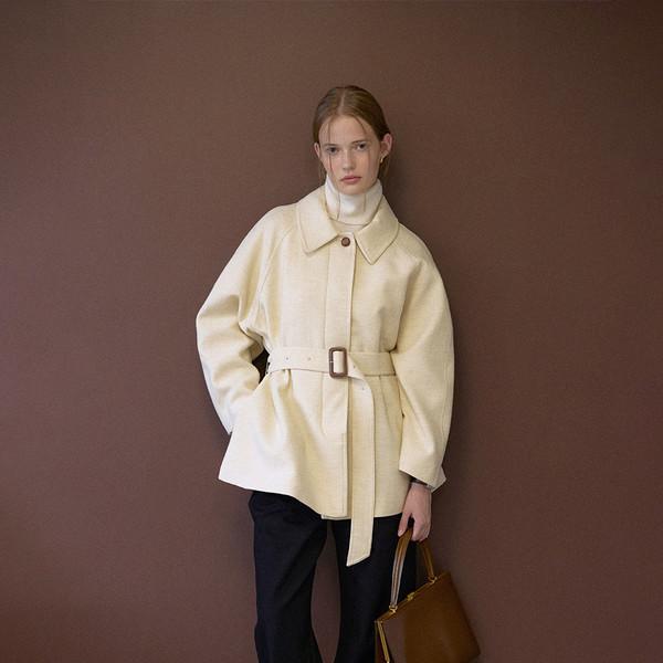 Wool belted half coat (Ivory)