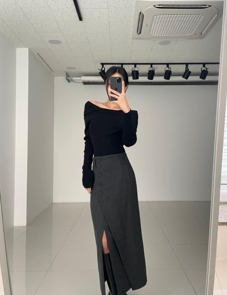 (탄탄/두께감) 립 오프숄더 니트 (블랙)