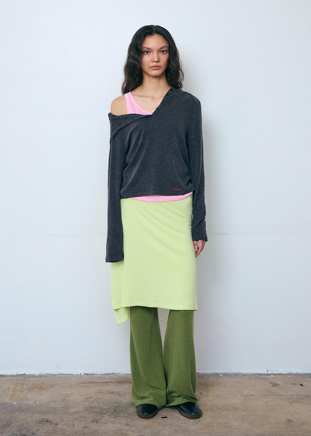 Button Layered Midi Skirt_Lime