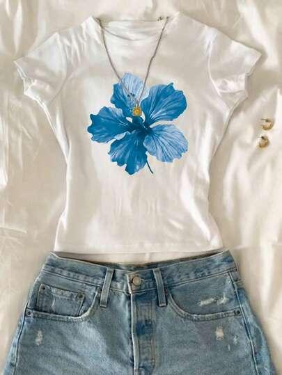 INAWLY Short Sleeve Cropped T-Shirt, Simple & Fashionable, Suitable For Summer