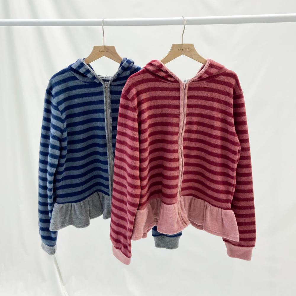 프릴 단가라 후드집업 스트라이프 줄무늬 후디 (2colors)