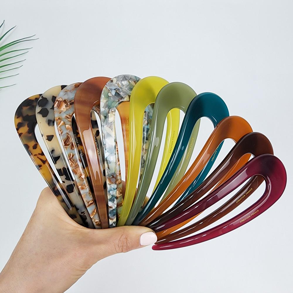 프랑스핀 호피 마블 U자 올림머리 빅사이즈 유자 뒤꽂이 헤어비녀