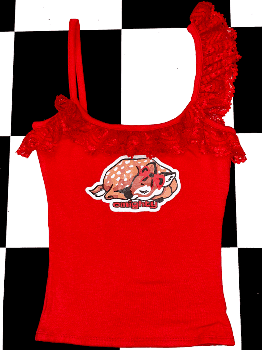 FAWN LOGO LACE CAMI IN RED
