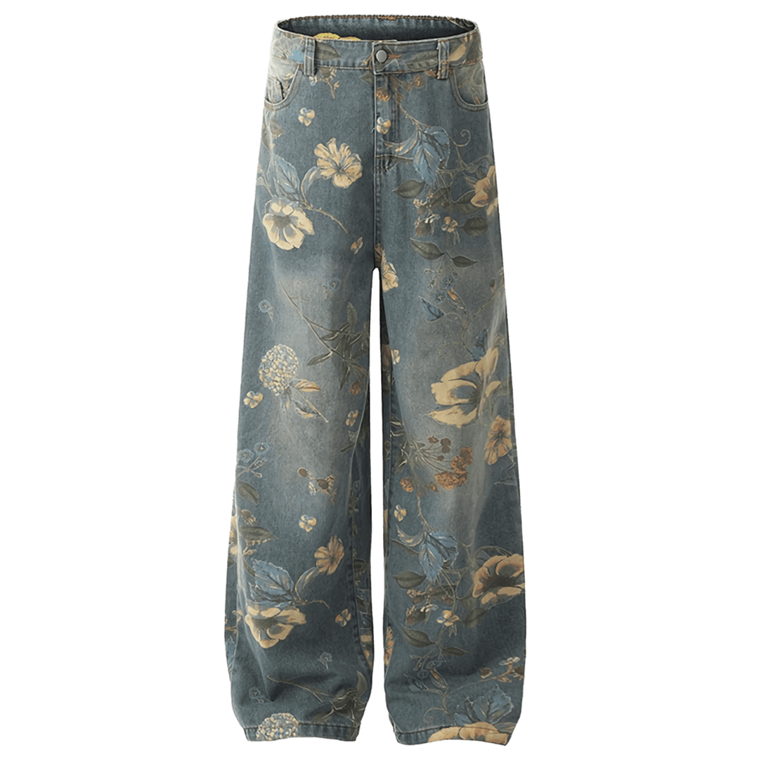 Floral Print Wide-Leg Jeans