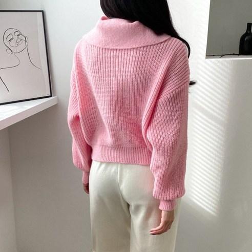 NewCare 여성 크롭 니트 반집업 하이넥 카라 니트