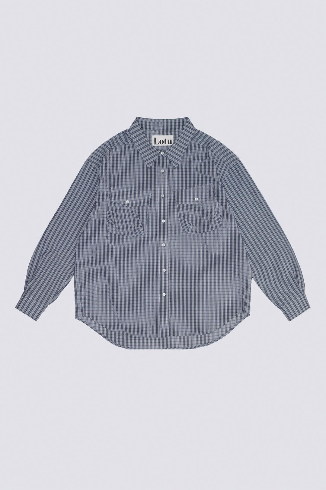Seersucker check shirt, Navy