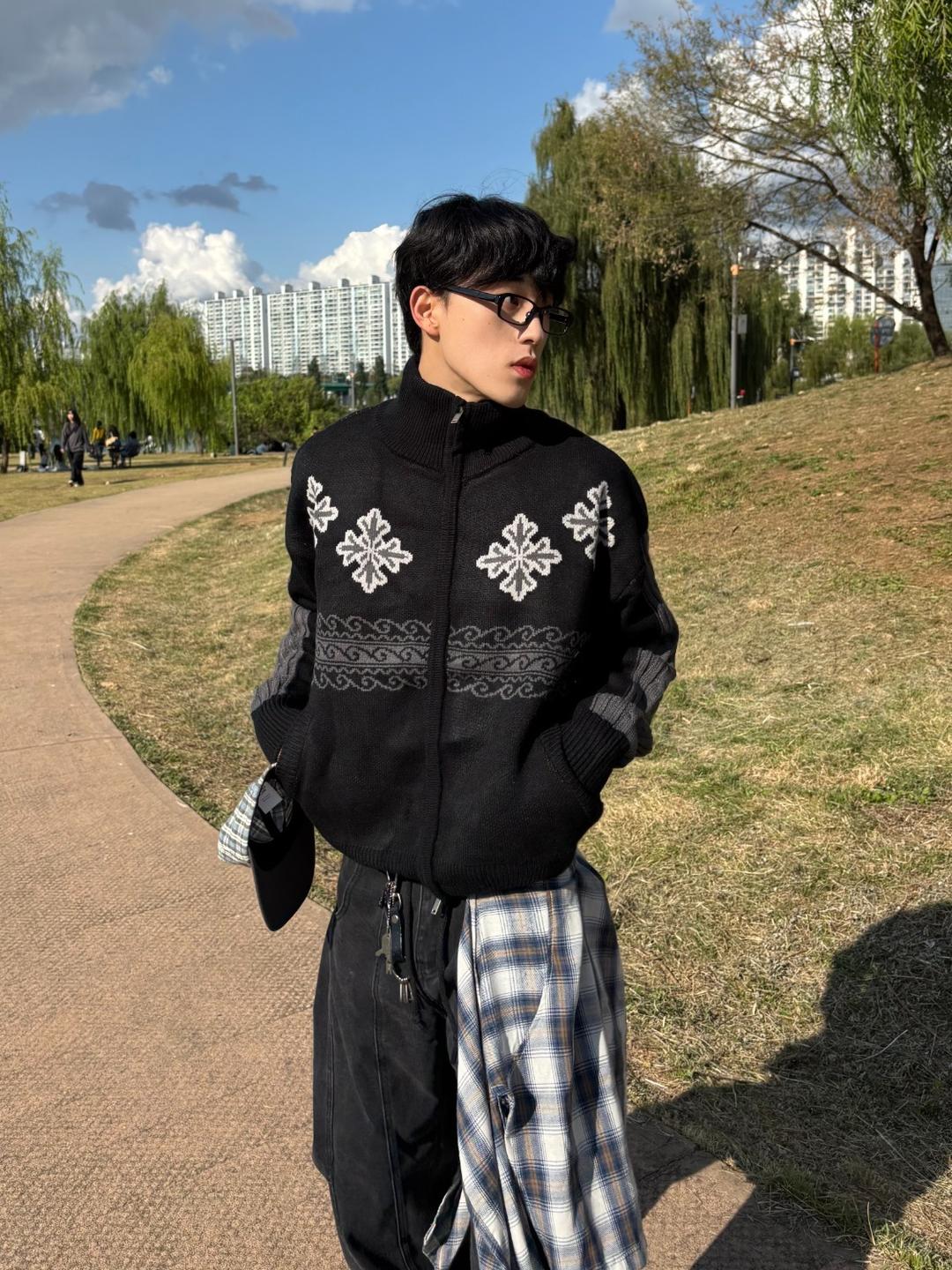 투웨이 자가드 니트집업 2C