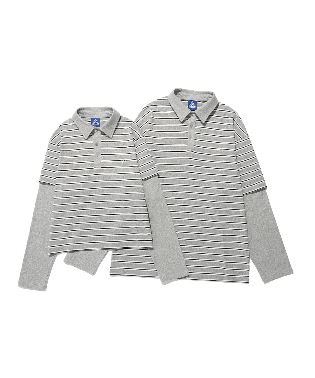 stripe layerd rugby collar l/s tee_grey