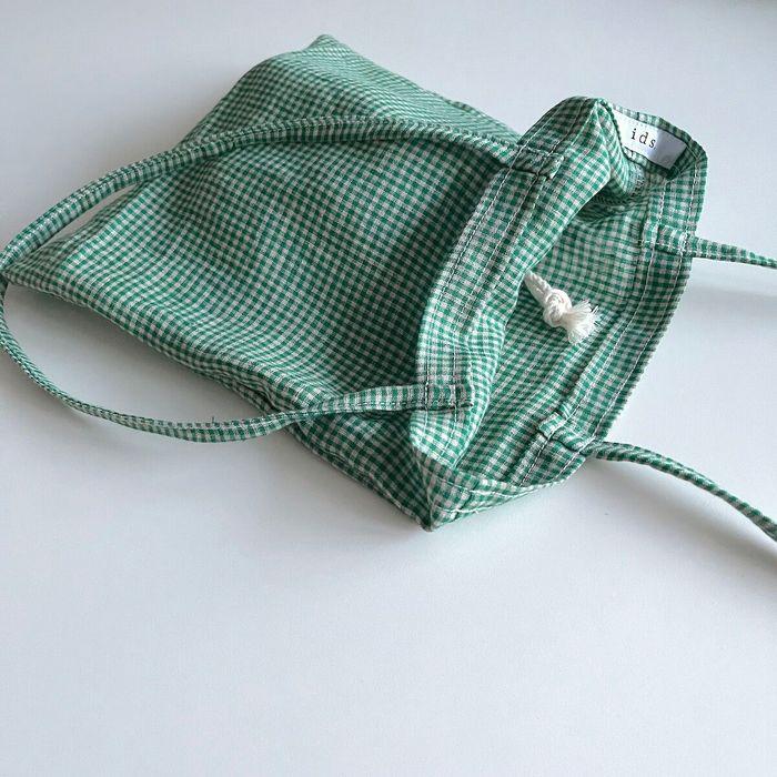 초록 체크 린넨 미니백 (Green check linen mini bag)