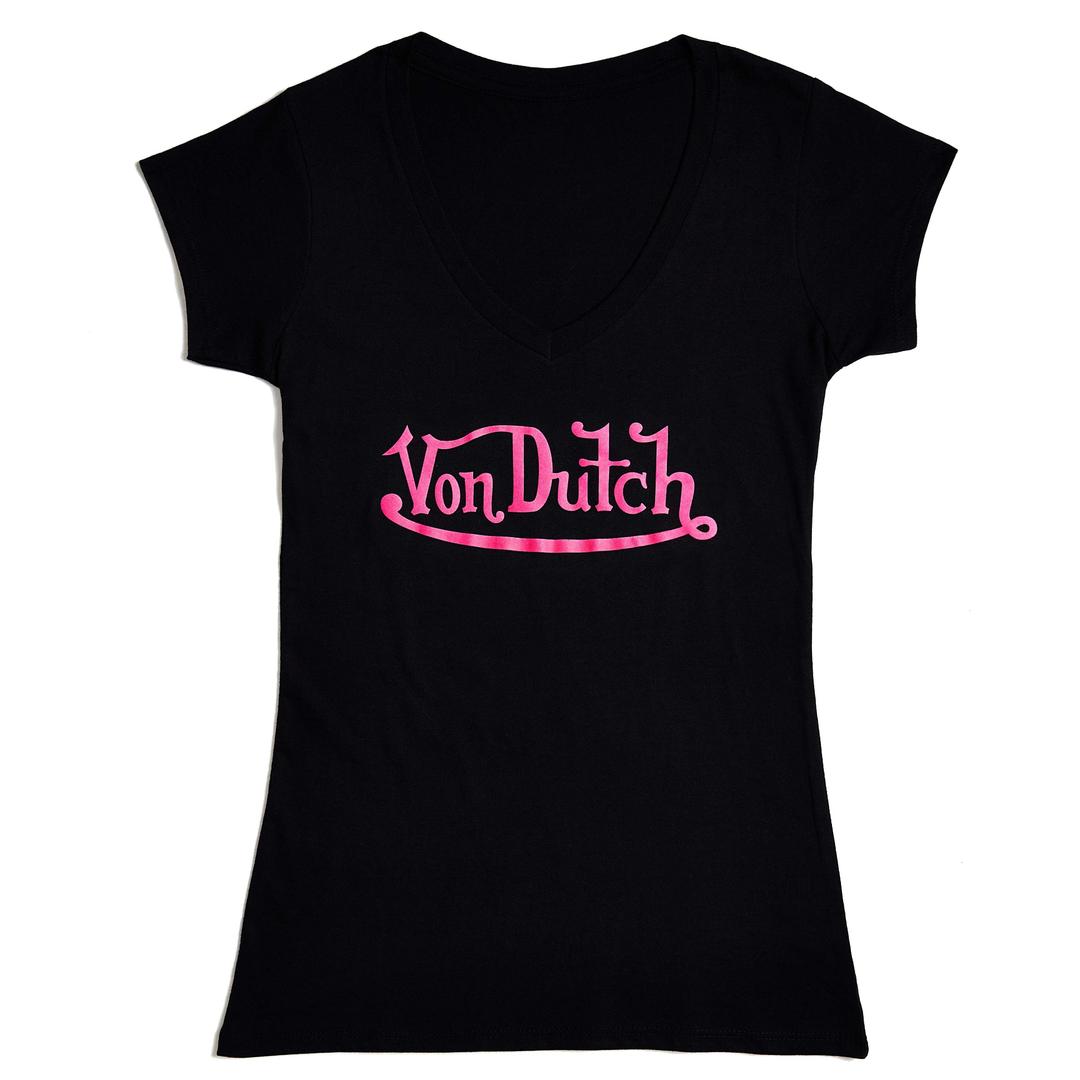Von Dutch Originals Pink on Black V Neck - XS