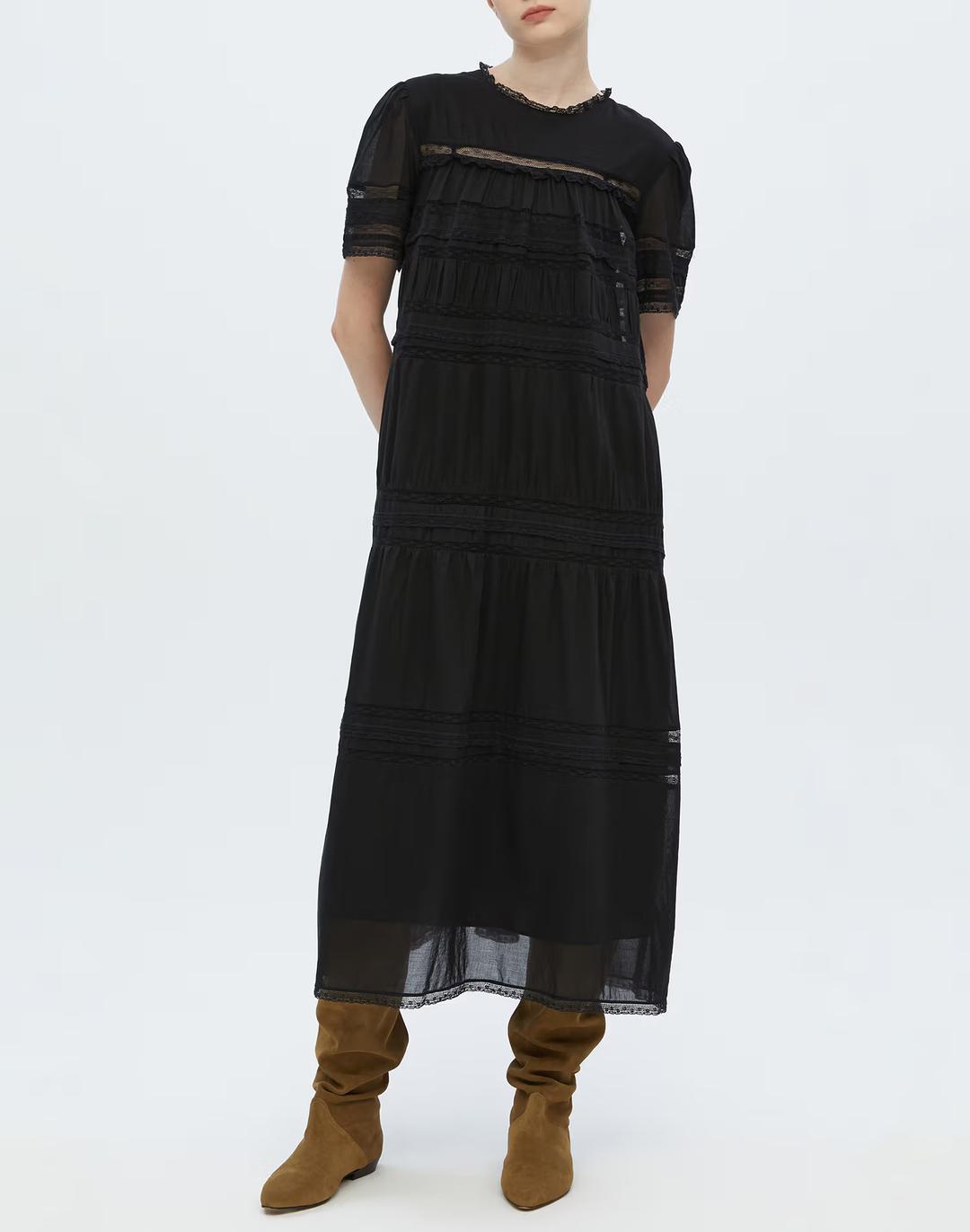 블랙 레이스배색 면 반팔원피스