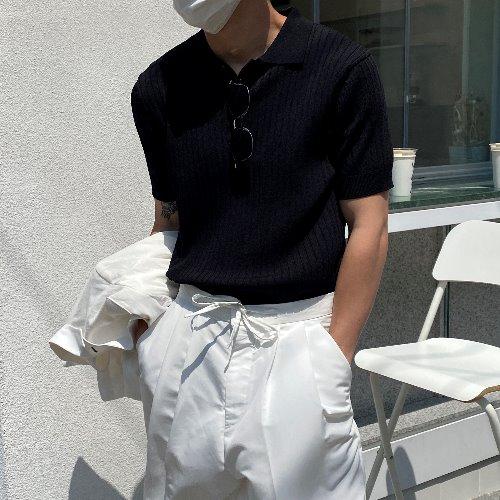 [블랙 당일출고] Golgi kara half knit t-shirts(4color)