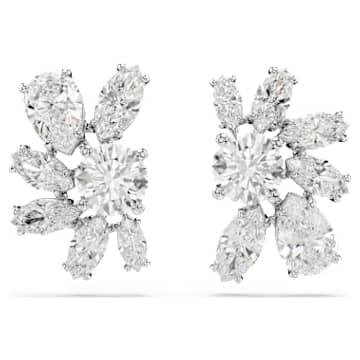 Mesmera 스터드 이어링, 믹스 컷, 꽃, 화이트, 로듐 플래팅