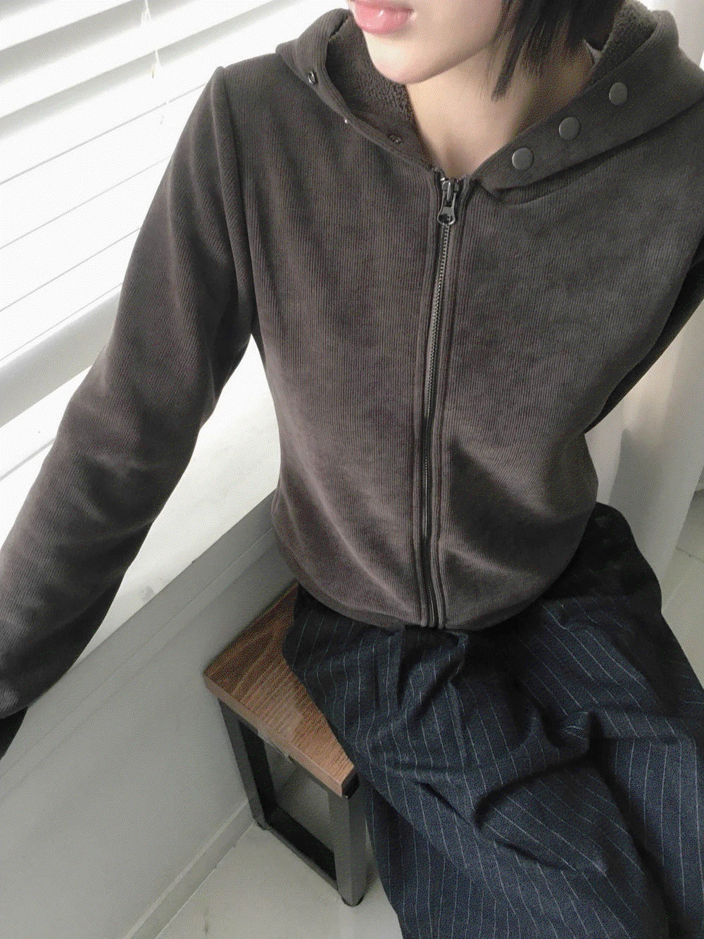 사선 플리스 후드집업 (2colors)