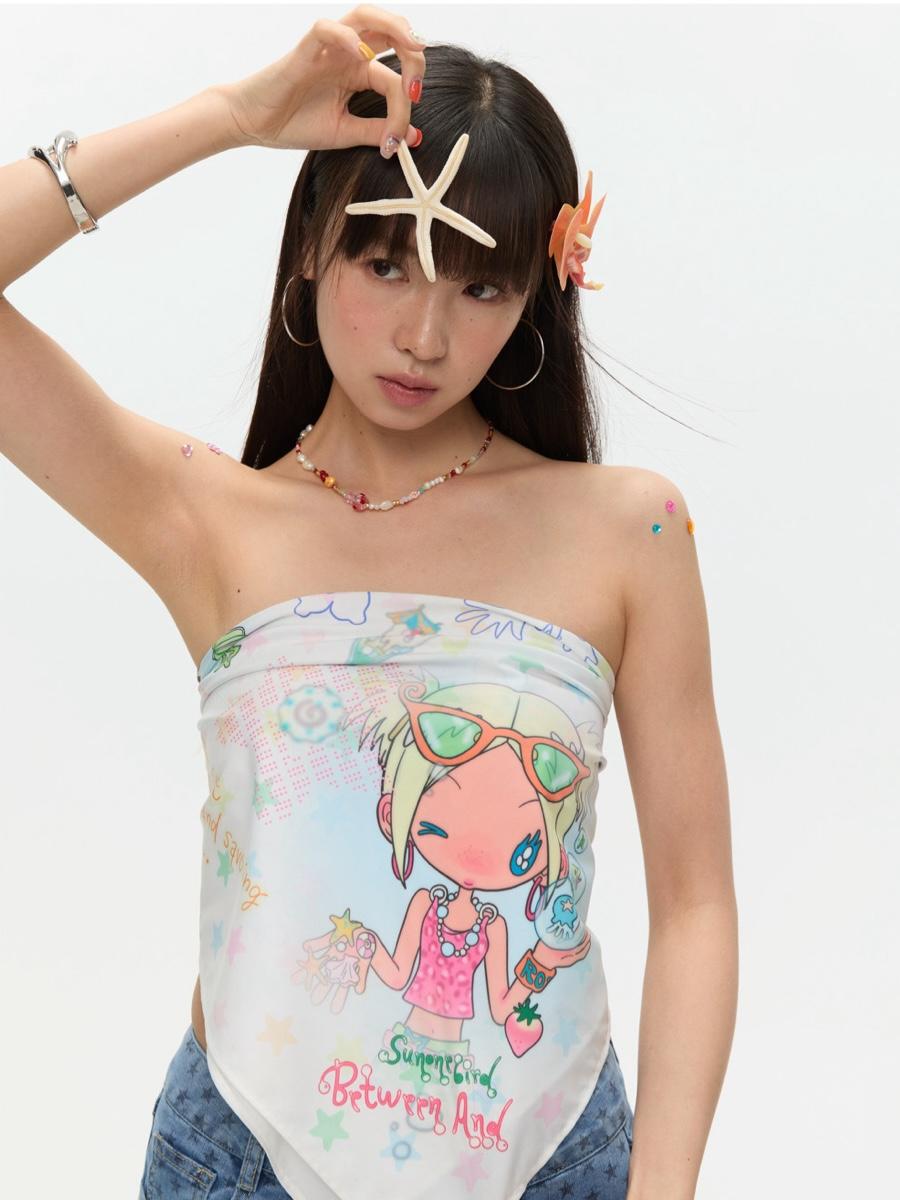 BETWEENAND X SUNONEBIRD Happy Summer Scarf Top