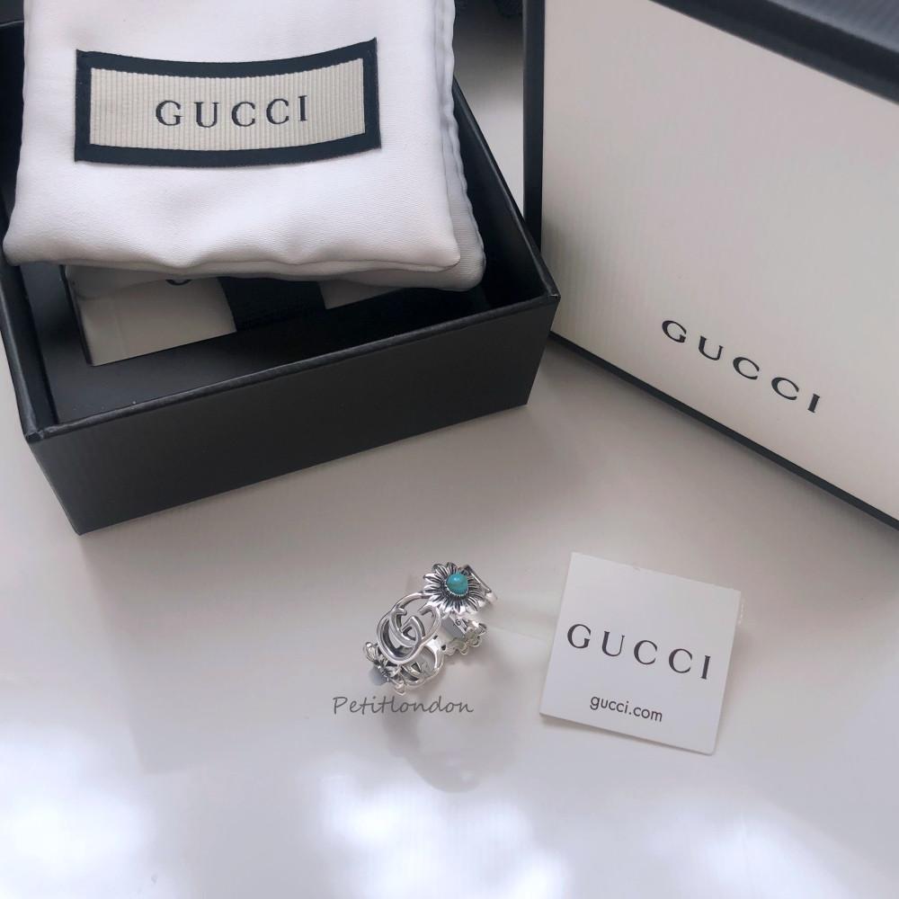 [2컬러] 구찌 더블 G 플라워 실버 반지 (블루/핑크)