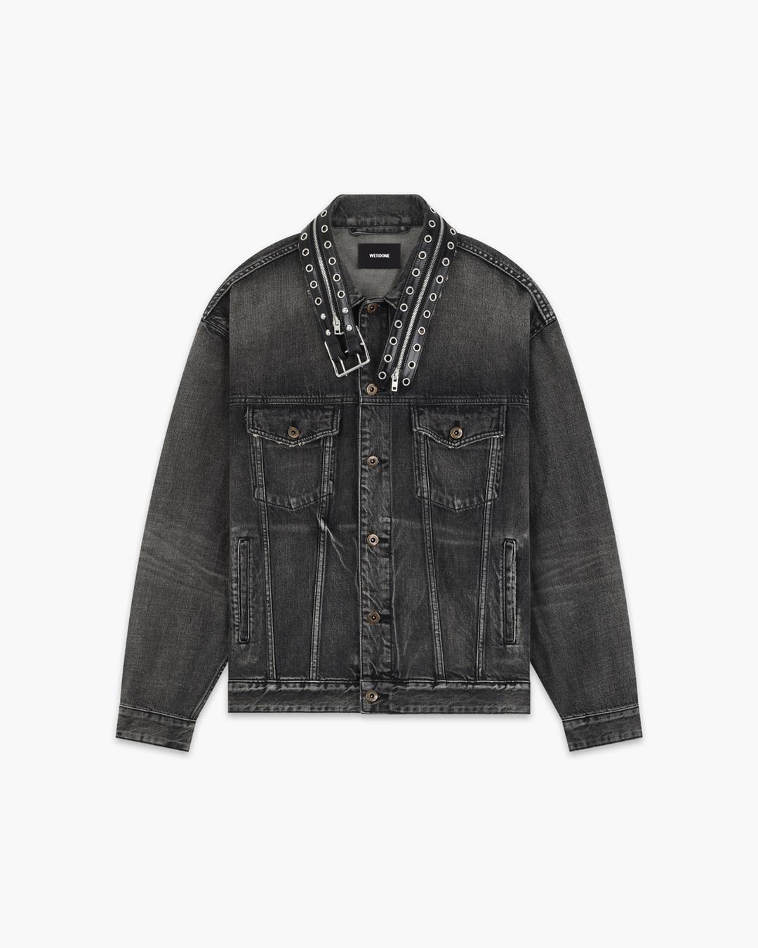 벨트 칼라 데님 재킷