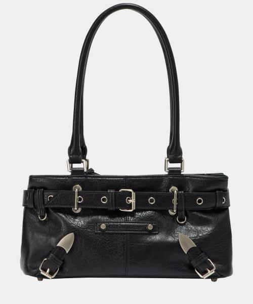 Belt Eyelet Strap Cross Mini Bag (Black)