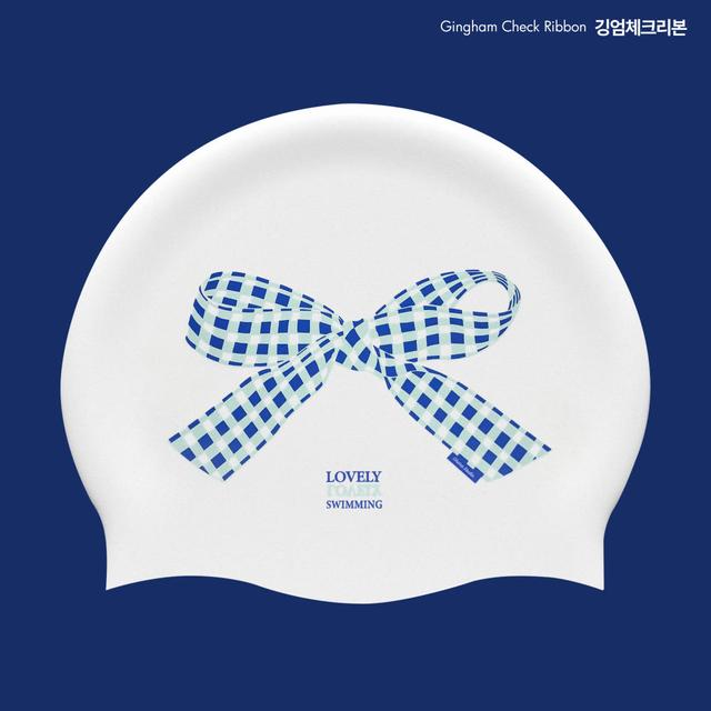 [오호라수모] 깅엄체크 리본 블루민트 링클 실리콘수모