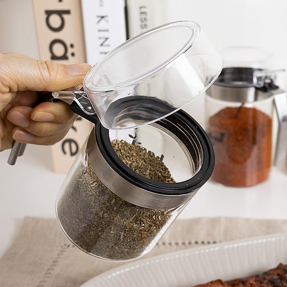 원터치 핸드 유리 양념통 조미료통 스푼 밀폐 양념병 300ml