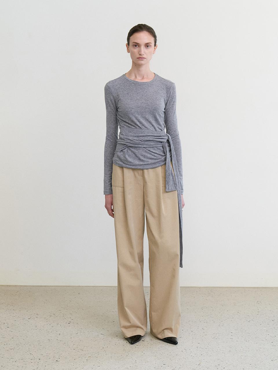 스텝어라운드 Cotton wide relaxed pants_BEIGE
