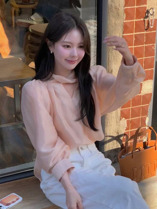 TWIST TWO WAY TIE BLOUSE Y PEACH 트위스트 투웨이 타이 블라우스 피치 12차