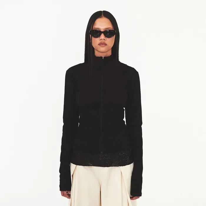 BUSTIER RIBBED ZIP UP (black)