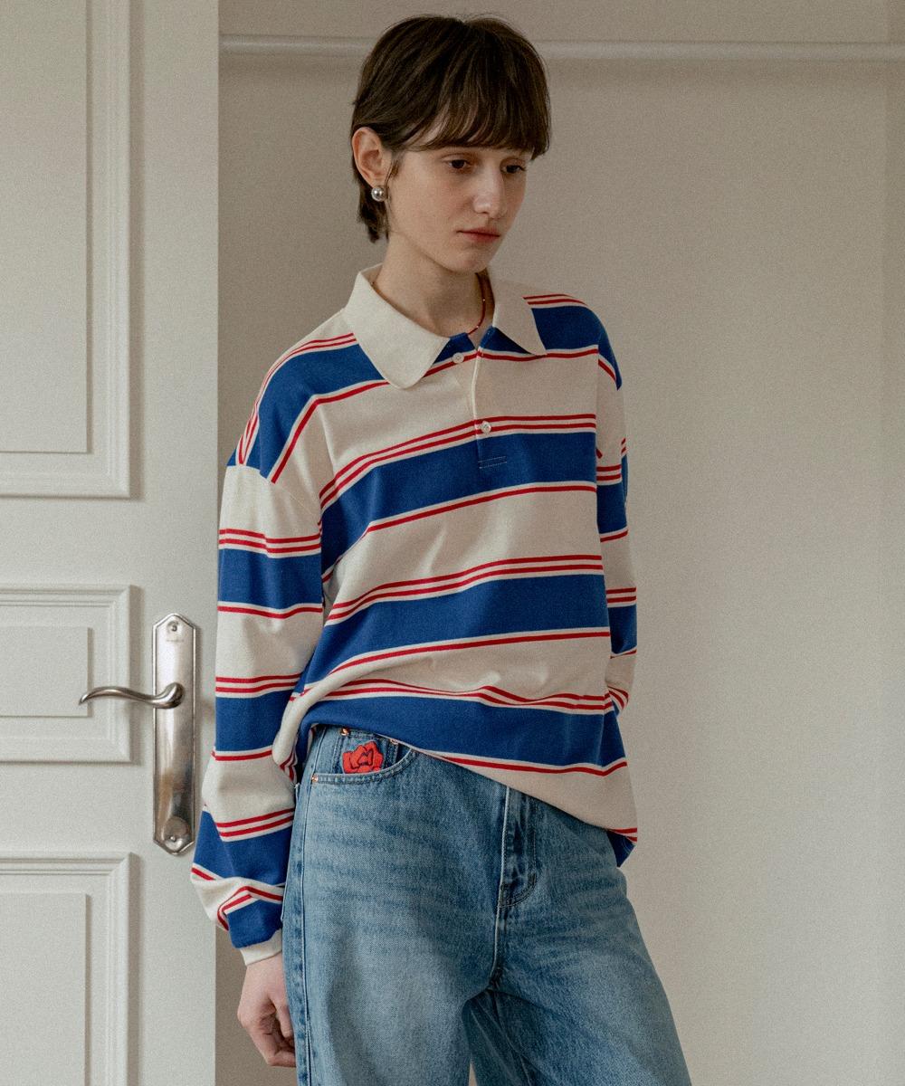 [4/18 예약발송]A3509 멀티 스트라이프 칼라 티셔츠_Blue