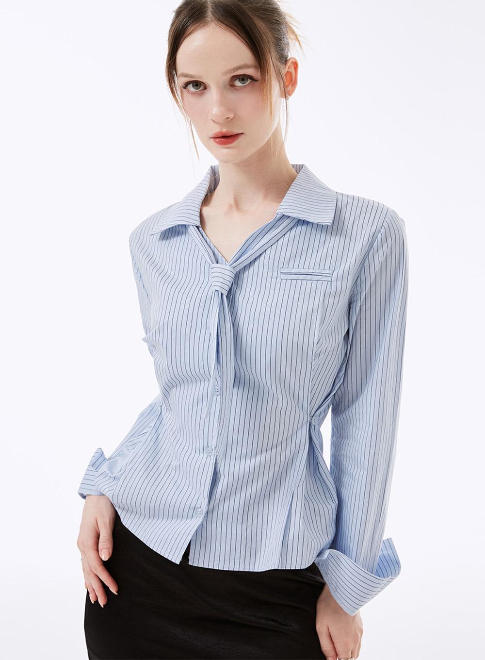 네비 썸하트 스트라이프 머플러 셔츠