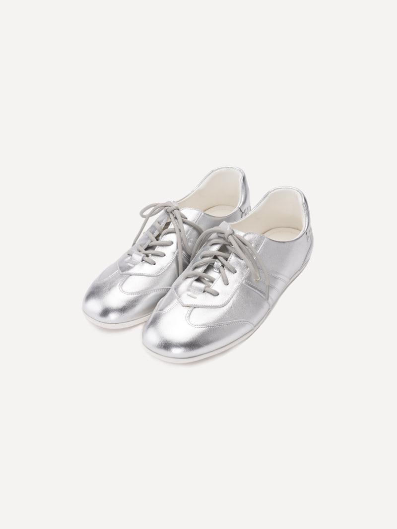 lambskin demure Lace up flat sneakers 58101_silver