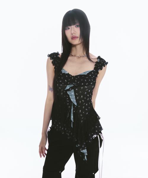 misty ruffle layered sleeveless - black