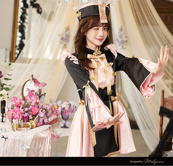 [Same-day shipping] Honey Pink Cocktail Jiangshi {Halloween Cosplay 3-piece set}【Malymoon】[10060]