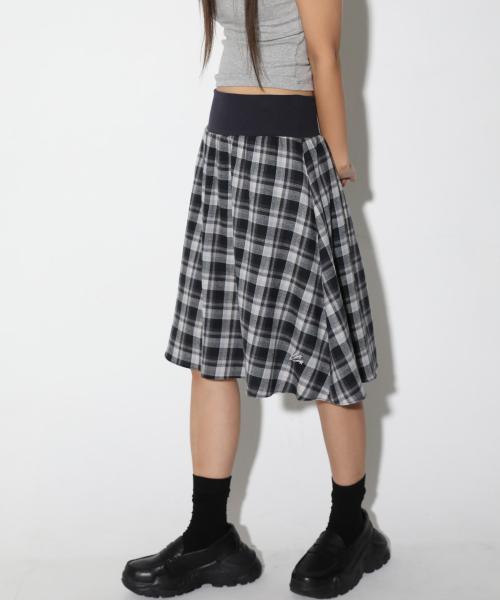 Check flare midi Skirt [Charcoal]