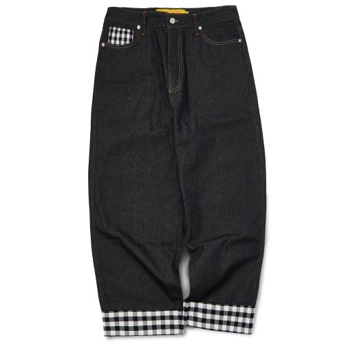 Check Turn Up Denim Pants (BLACK)