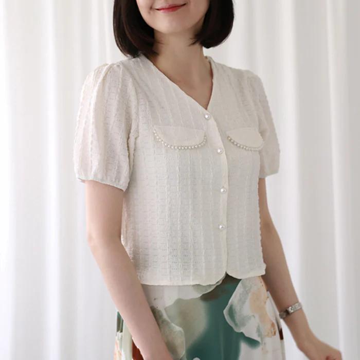 [웬디즈갤러리]진주 포켓 이지 블라우스