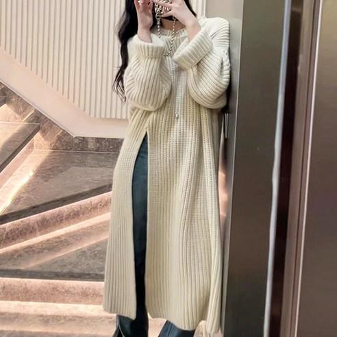 메이킹유 [롱니트/꾸안꾸] 트임 포인트 골지 하찌 폭닥 도톰 라운드 롱 니트 27181트임롱니트 - 스웨터/니트 | 쿠팡