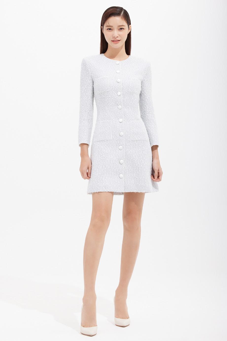 SILK SATIN TRIM TWEED MINI DRESS