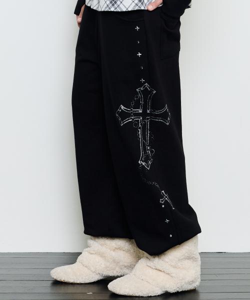 EV GLITTER PRINTED TRAINING PANTS(BLACK)